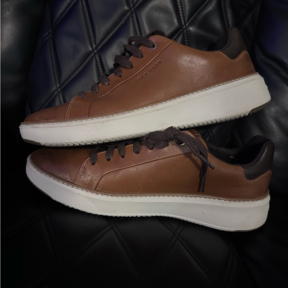 Cole Haan Men’s Brown Leather Sneakers with White Sole